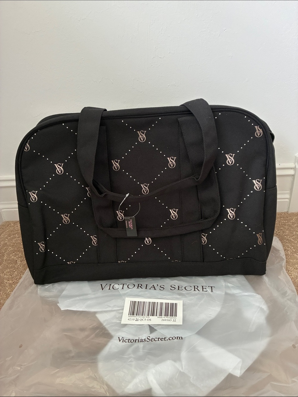 Victoria's Secret Black Bling Logo Weekend Travel Bag Duffle